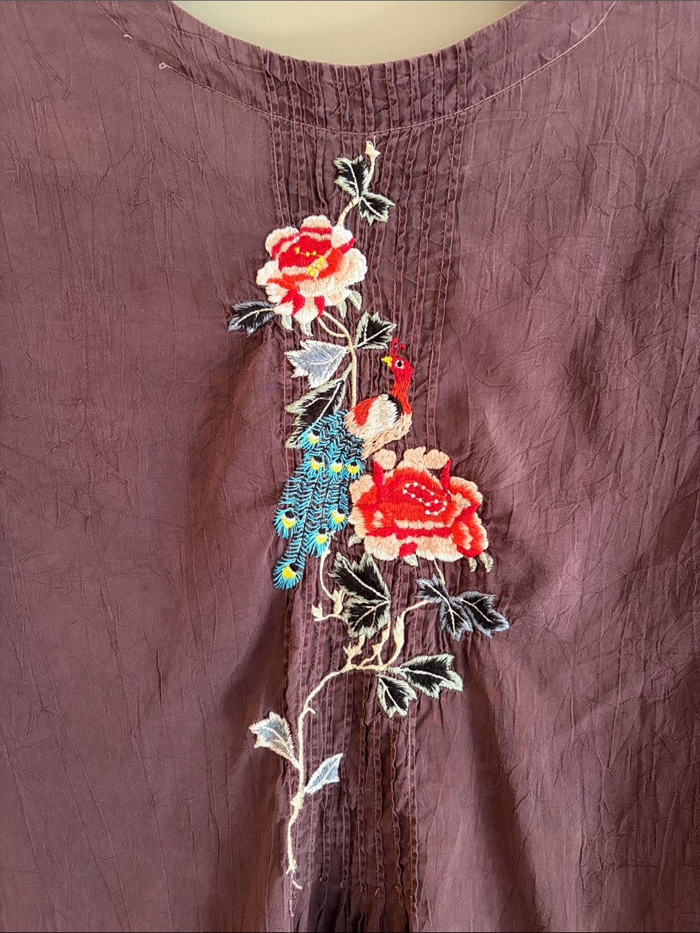 Johnny Was Plum Embroidered V-Neck Tunic Top with Red Floral Accents - Picture 8 of 11